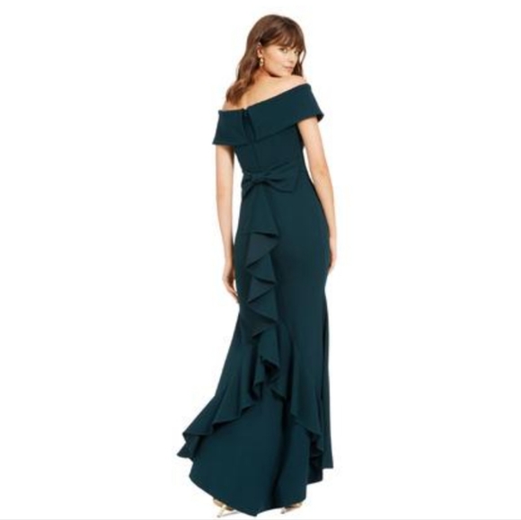 Betsy & Adam Solid Off Shoulder Bow Back Gown Dress - Picture 2 of 12